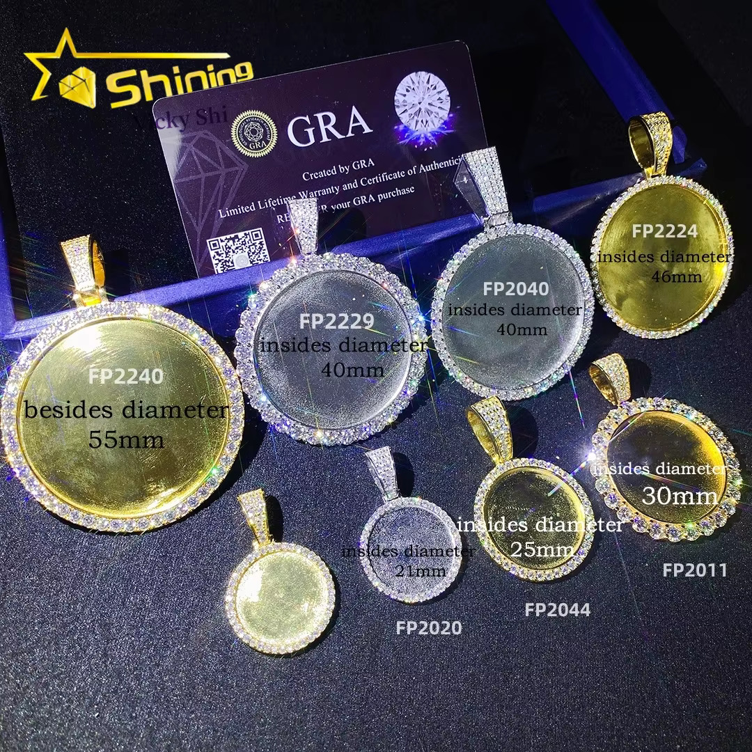 Ready to Ship Stock 925 Sterling Silver Memory Photo Pendant Hip Hop Iced Out Vvs Moissanite Pendant Pass Diamond Tester