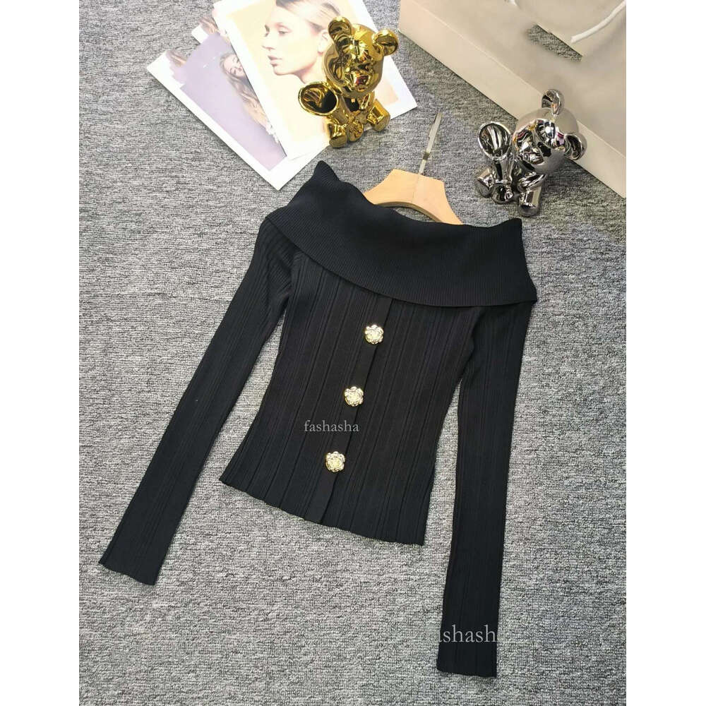1225 L 2024 Runway Autumn Brand Same Style Sweater Long Sleeve Slash Neck Womens Clothes High Quality Wom