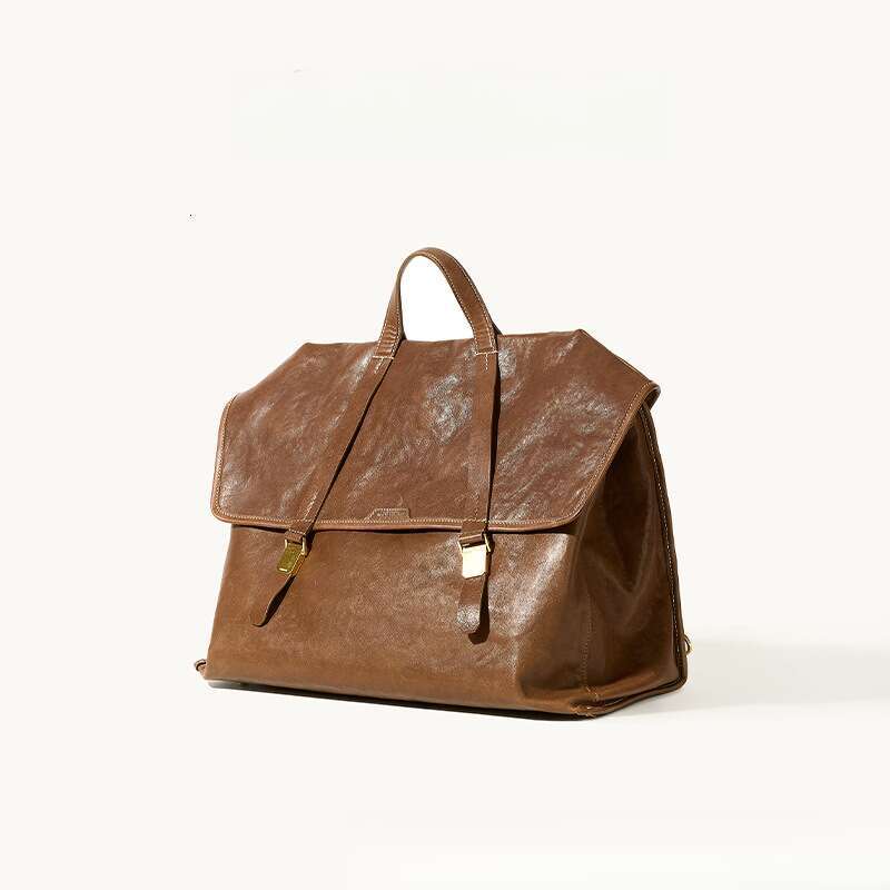 Travel Briefcase, Vintage Vegetable Tanned Leather Crossbody Backpack