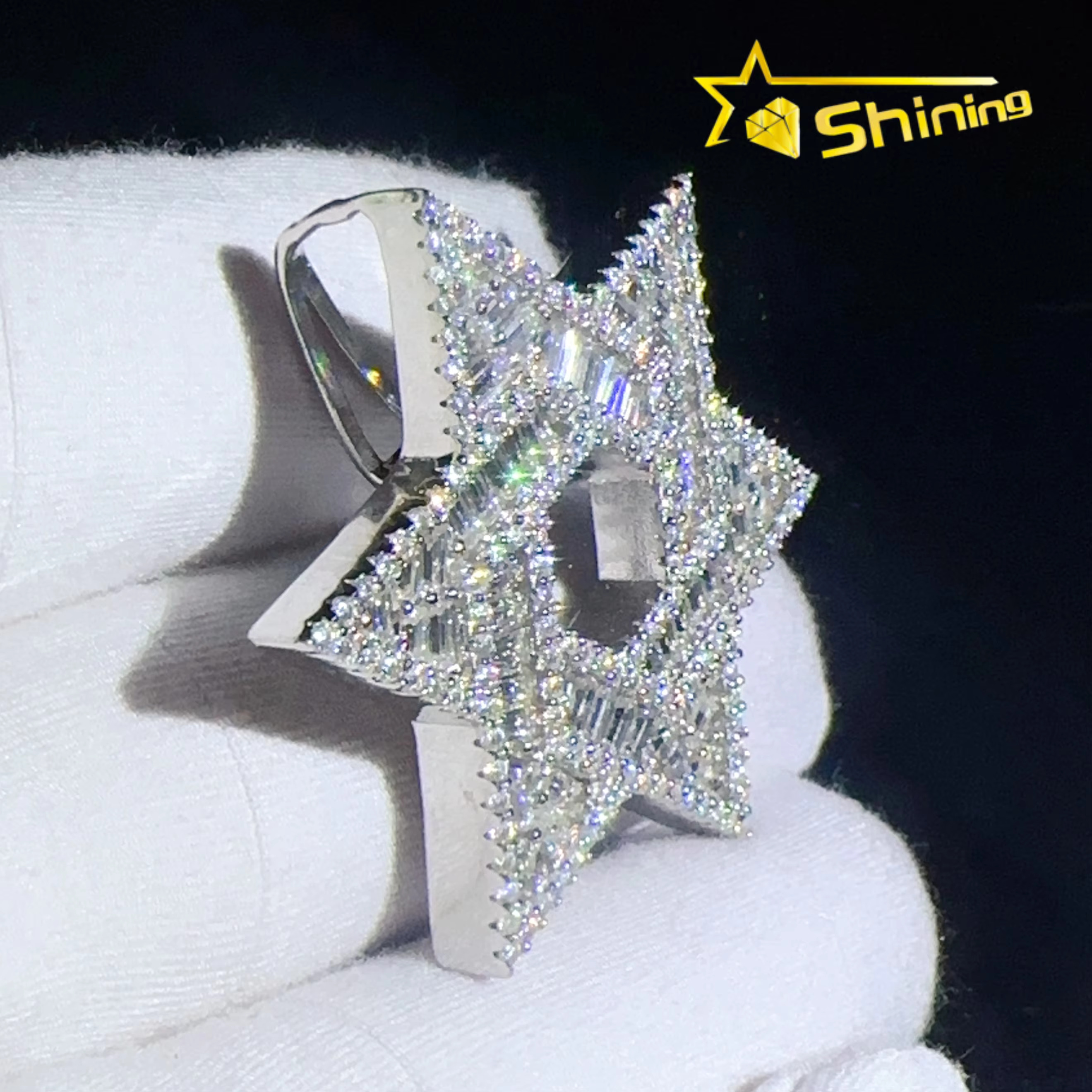 Iced Out Moissanite Jewelry Hip Hop Hexagon Pendant GRA Certified Vvs d Moissanite Hollow Out Tennis Necklace Pendant