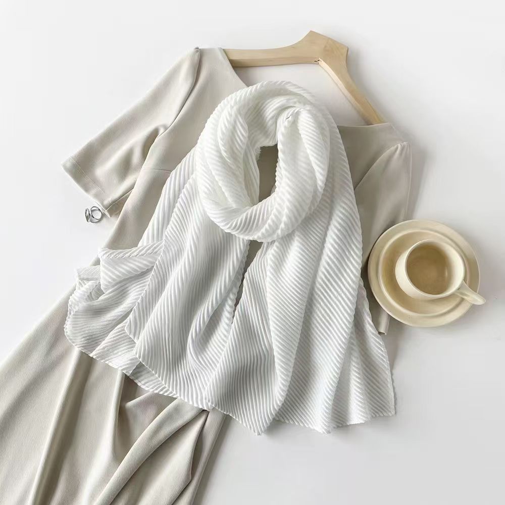 T239 Spring and Summer new pure color cotton and linen feel long silk scarf female wrinkled simple scarf headscarf