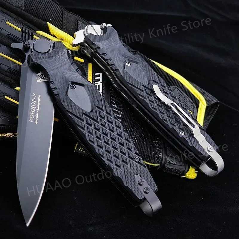 Tactical Russian HOKC military folding pocket knife hunting G10 hand D2 steel self density wild survival flipping knife giftXJ250307