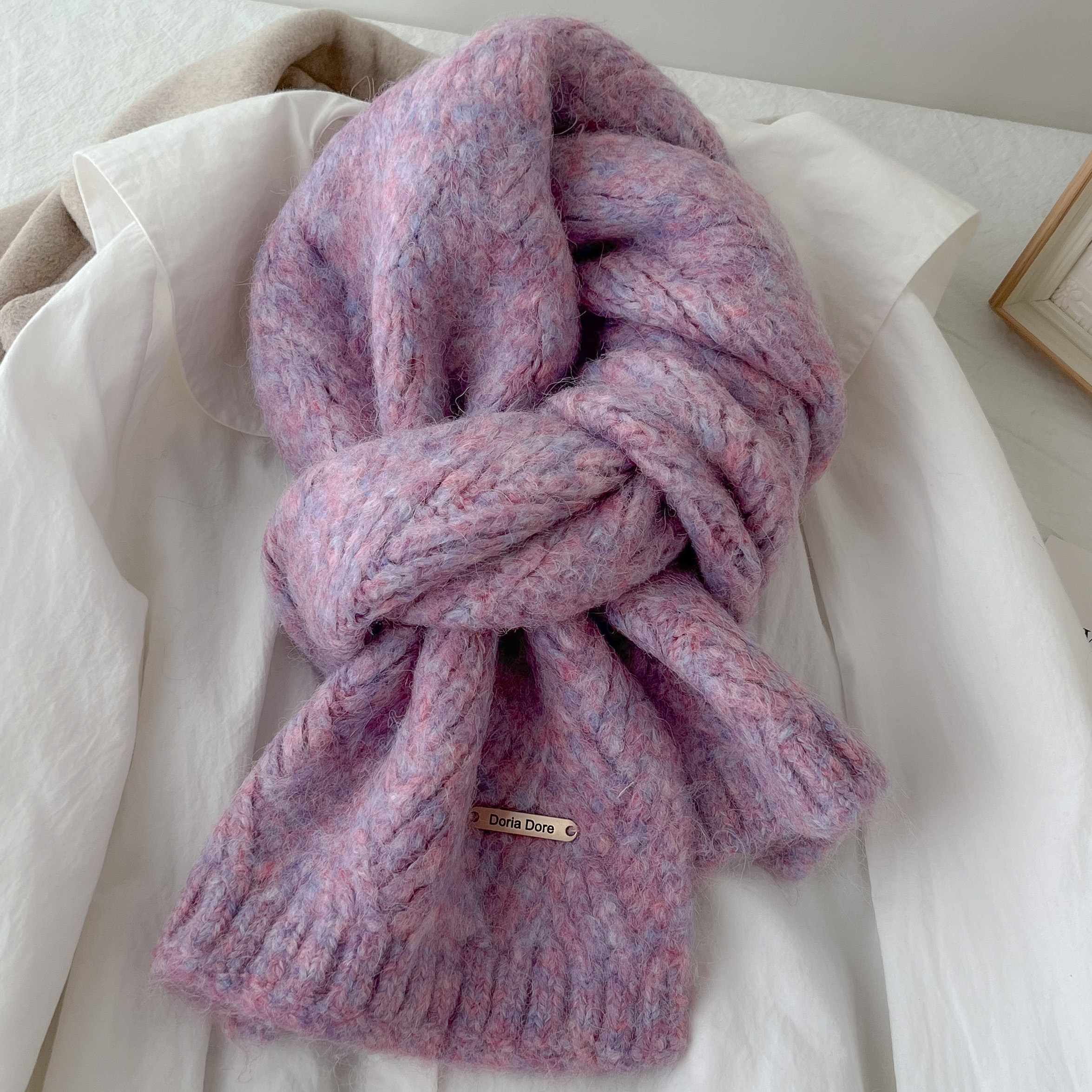 K063 Albaca Alpaca Pure Color Knitted Scarf Women's Winter New High-grade Wool Blended Korean Style Trendy Student