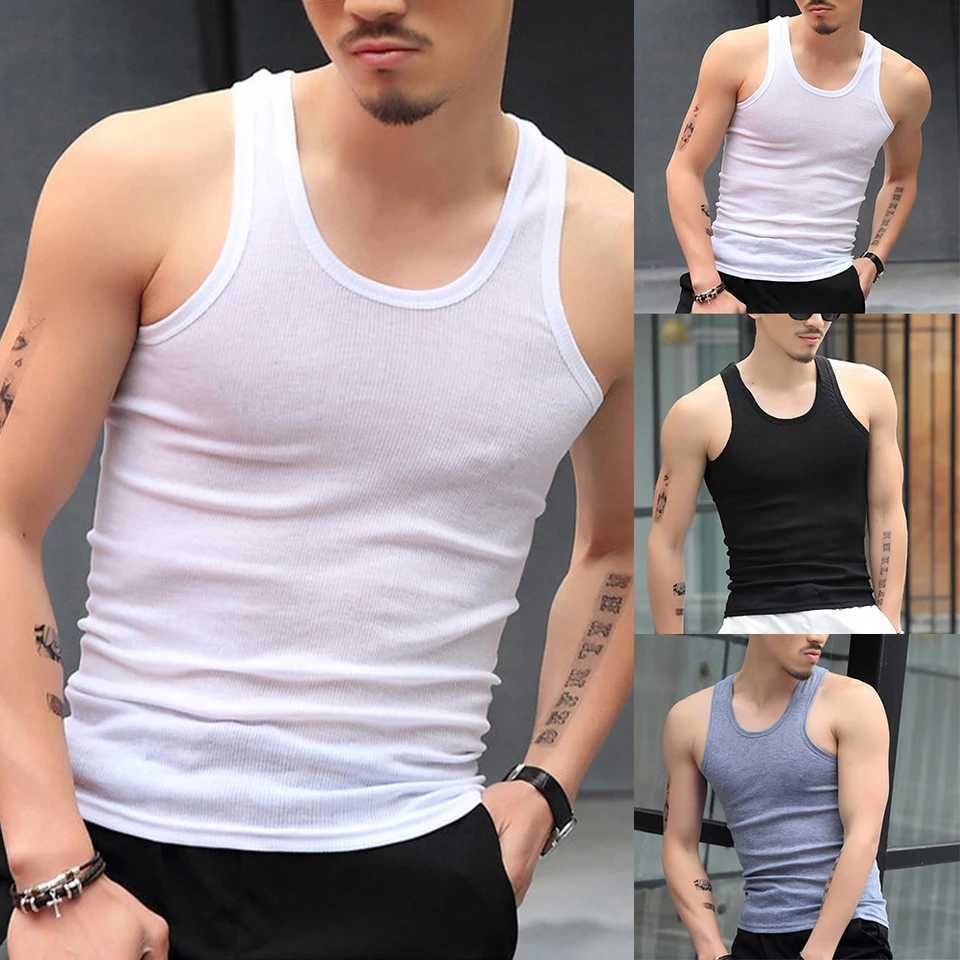 Men Elastic Breathable Sleeveless Tank Tops Undershirt Gym Workout Stringer Fitness T-Shirt Beater Undershirt Casual Mens VestT250318