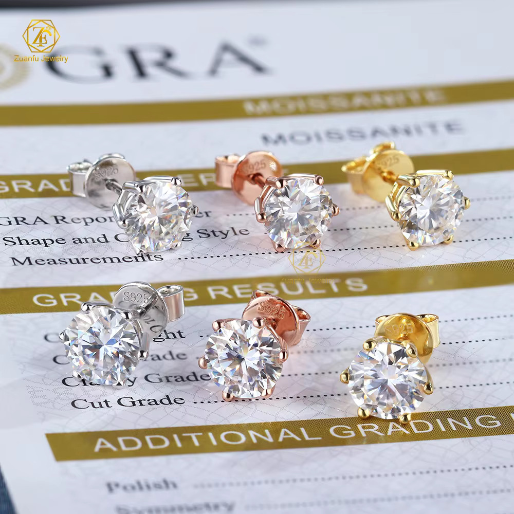925 Silver 0.5ct 1ct Moissanite Diamond Earrings Push Back Stud with 18K Gold Brilliant Shine Rose Gold Plating for Parties