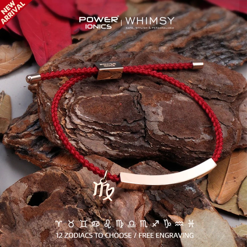 Power Ionics Trend 12 Zodiacs 18K RoseGold Plated Unisex Slim Souvenir Bracelet Free Engrave 250303