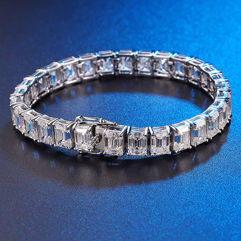 Custom Emerald Cut Moissanite Jewelry Sterling Sier Tennis Bracelets With Rectangle Full Dia Zirconia Women Jewellery
