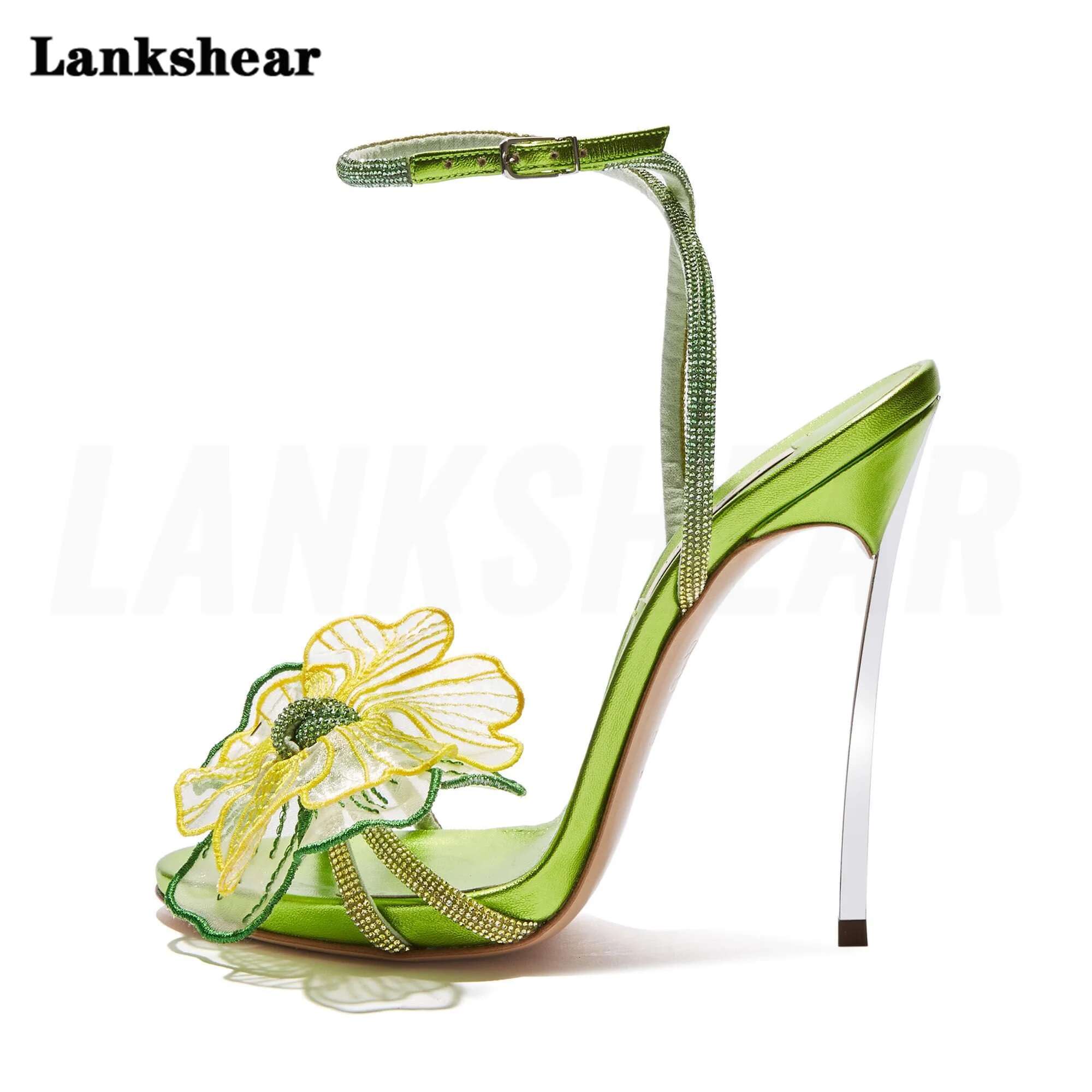 Purple Green ral Embellished Women Open Toe Stiletto Ankle Strap Party Pumps Wedding High Quality Sandals