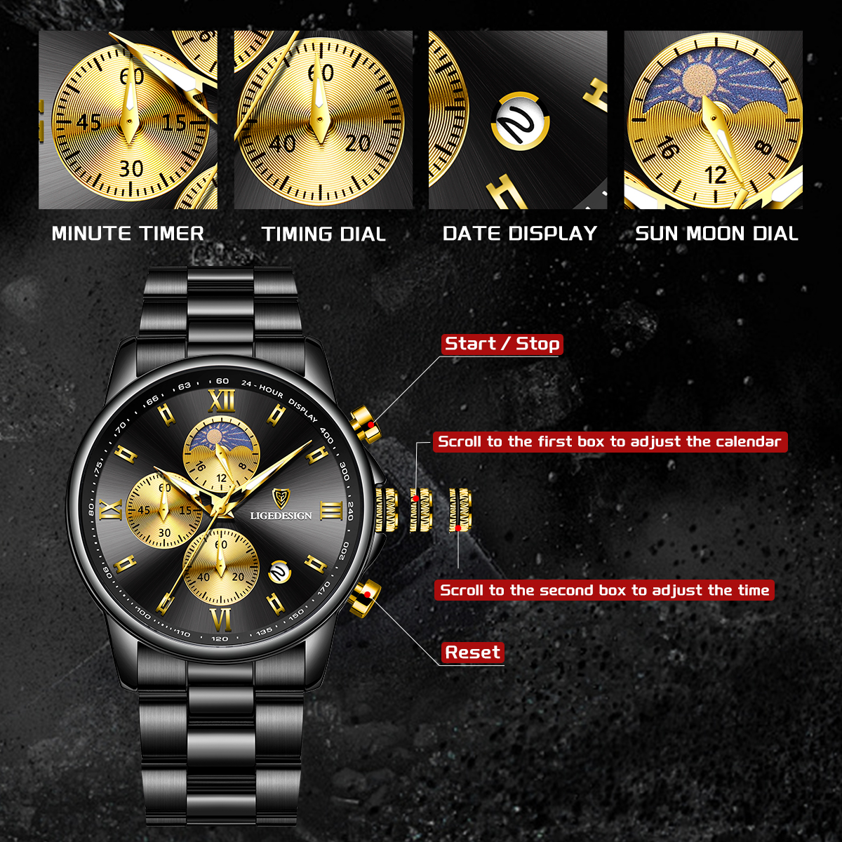 LIGE Men's Quartz Watch Sports Waterproof Watch Top Brand Style Square Case Fashion Business Watch Holiday Gift Teen Watch Student Watch Chronogr