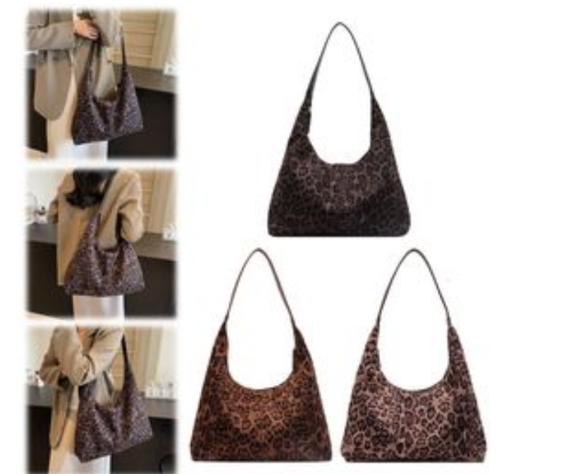 Women Cheetah Printed Tote Large Capacity Suede Leopard Print Handbag Vintage Shoulder Female Commute Bag