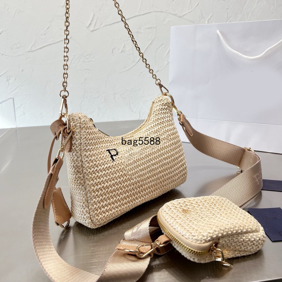 Designer Straw Bag Re Edition Chain Fashion Underarm Bag Hobo Bag Woven Shoulder Bag Womens Beach Bag high-quality Vacation Bag Purse