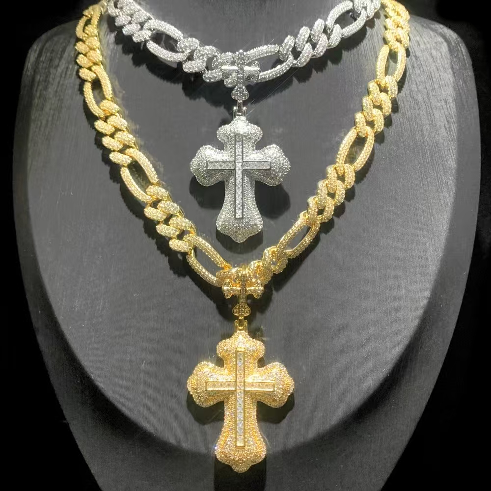 Mens Jewelry: Iced Out Eye Cross Pendant with Moissanite Cuban Chain Necklace - Statement Jewelry for Men