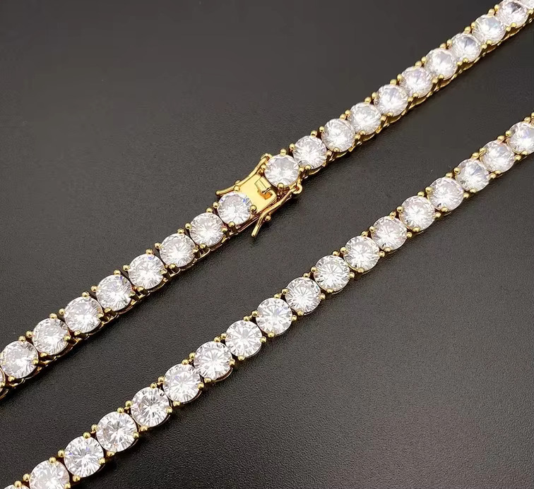 Elegant 3mm Moissanite Tennis Chain VVS Clarity Gold Plated 925 Silver Hypoallergenic Luxury Gift Moissanite Tennis Chain