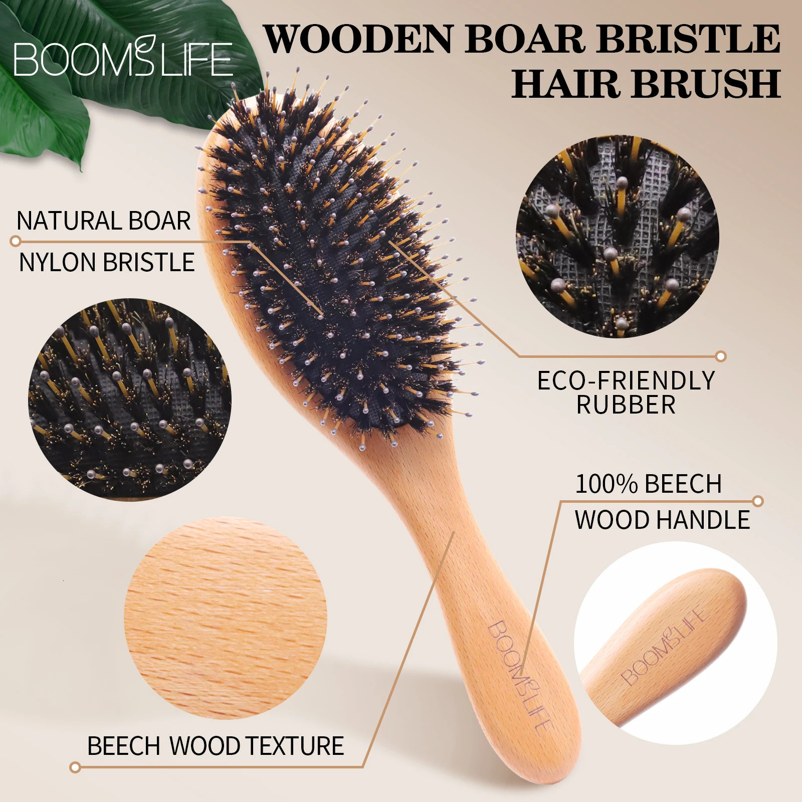 Boar Bristle Hair Brush Women Combs for Hair Anti-Static Scalp Massage Comb Wood Hair Brush for Curly Thick Long Hair Detangler 250306