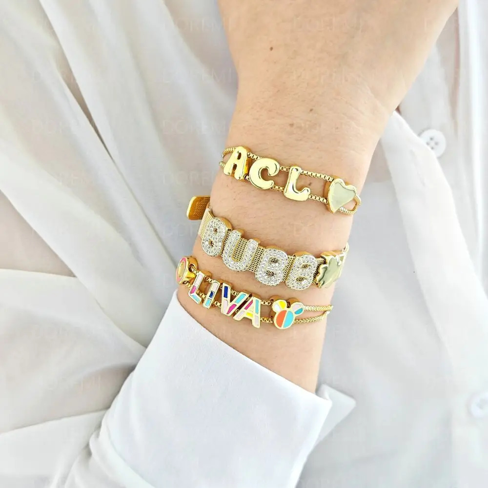 Doremi personalized letter name bracelet womens watch 18k gold chubby balloon bubble DIY zircon letter bracelet watch jewelry 250303