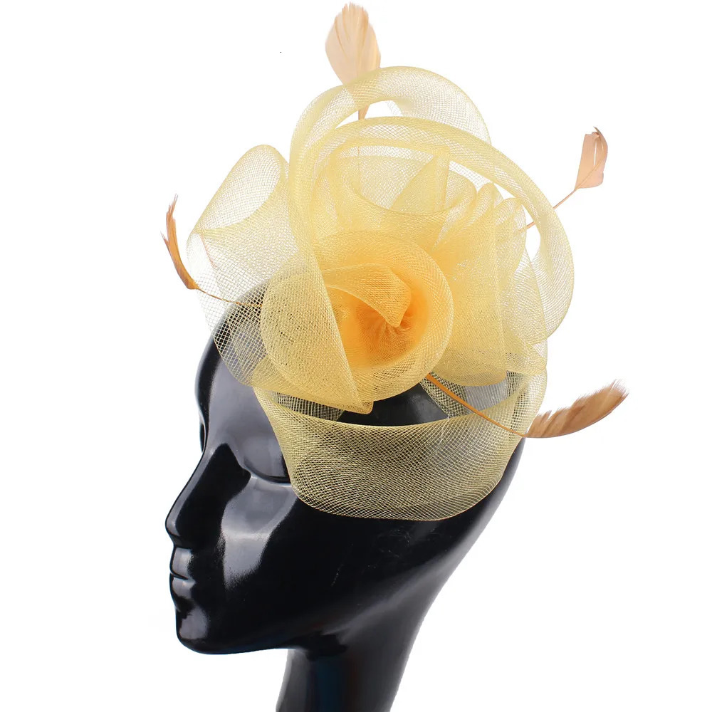 Elegant Women Fashion Tulle Hair Fascinator Hat Hair Clip With Fancy Feathers Hair Accessories Bride Mesh Headwear Hair Pins 250306
