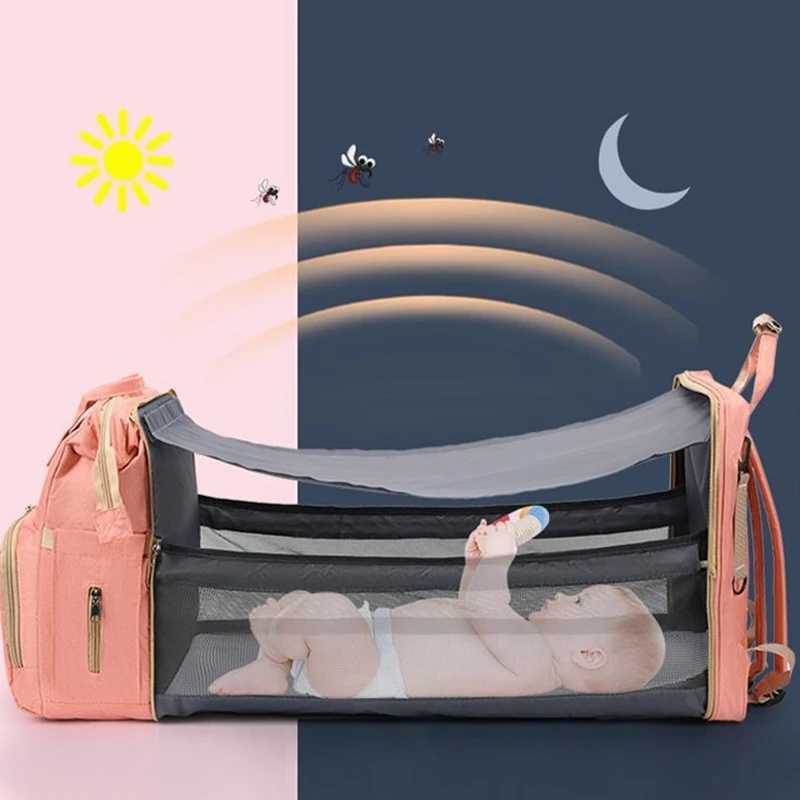 Folding Mommy Diaper Bags Baby Bed Fashion Womens Bag Maternity Nappy Diaper Bags Travel Milk Bottle Backpack Nursing Bags W250307
