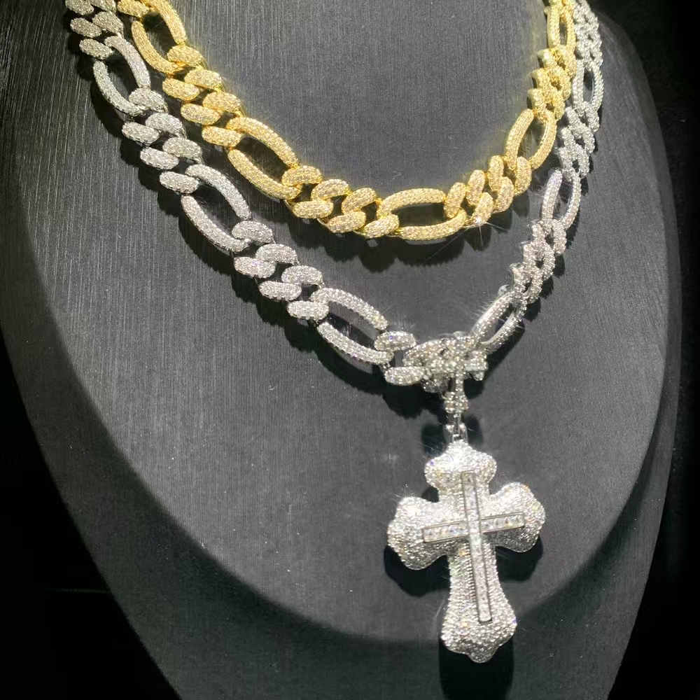 Mens Jewelry: Iced Out Eye Cross Pendant with Moissanite Cuban Chain Necklace - Statement Jewelry for Men