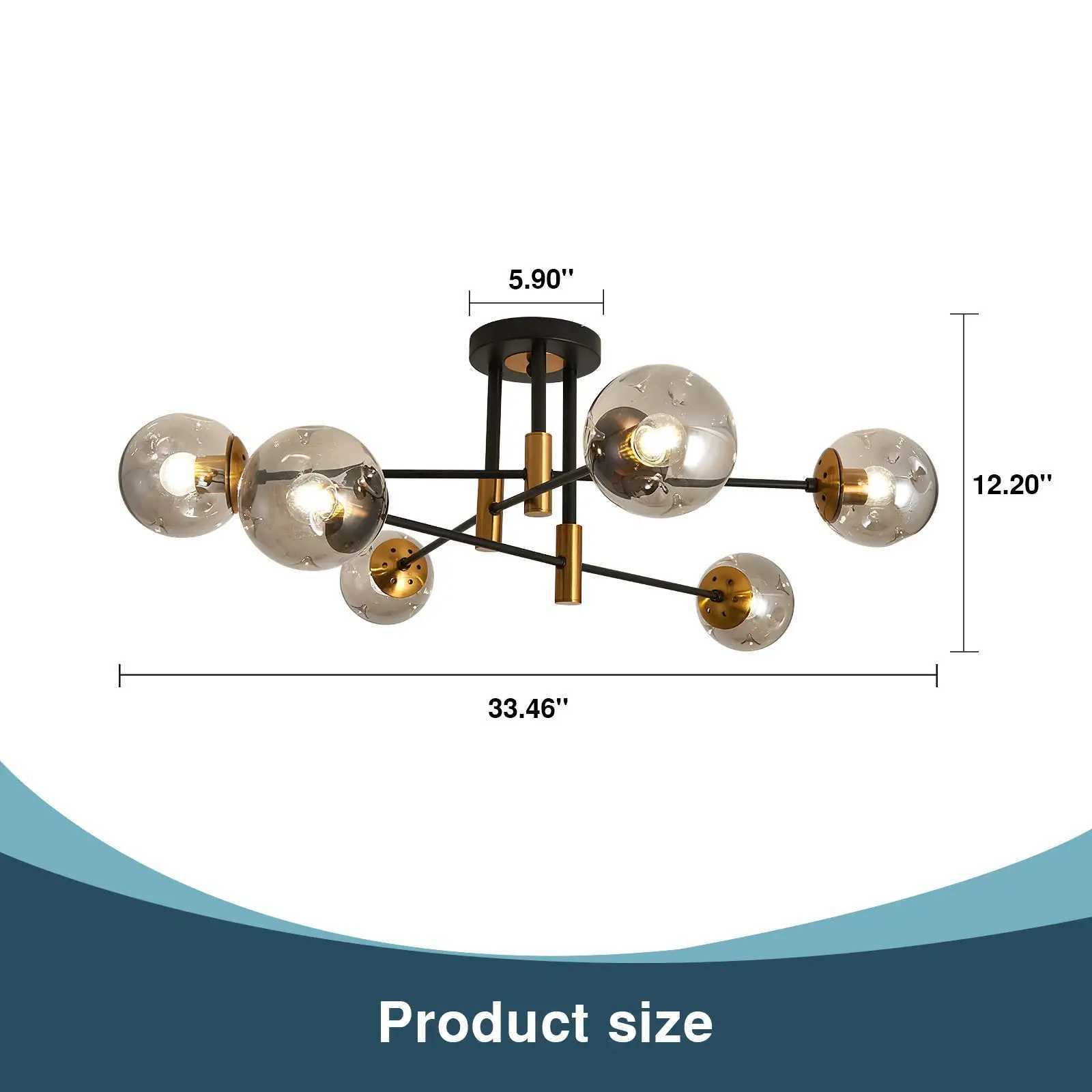 Glass Globe Chandelier Mid Century Modern Pendant Lights Black Ceiling Hanging Light Fixture with Glass Shade Sputnik Chandelier X250307