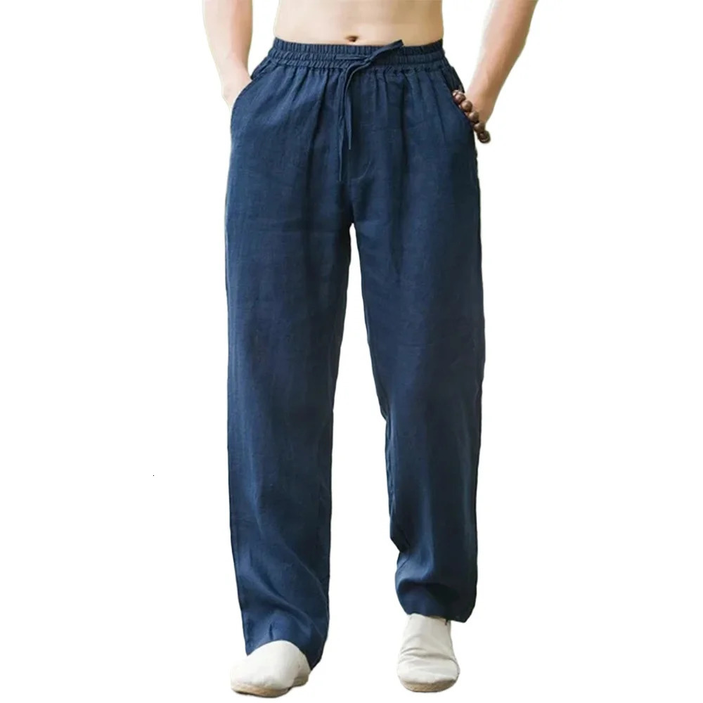 Mens Beach Pants Joggers Streetwear Cotton Linen Sweatpants Casual Pants Hawaiian Vacation Loose Summer Long y250305
