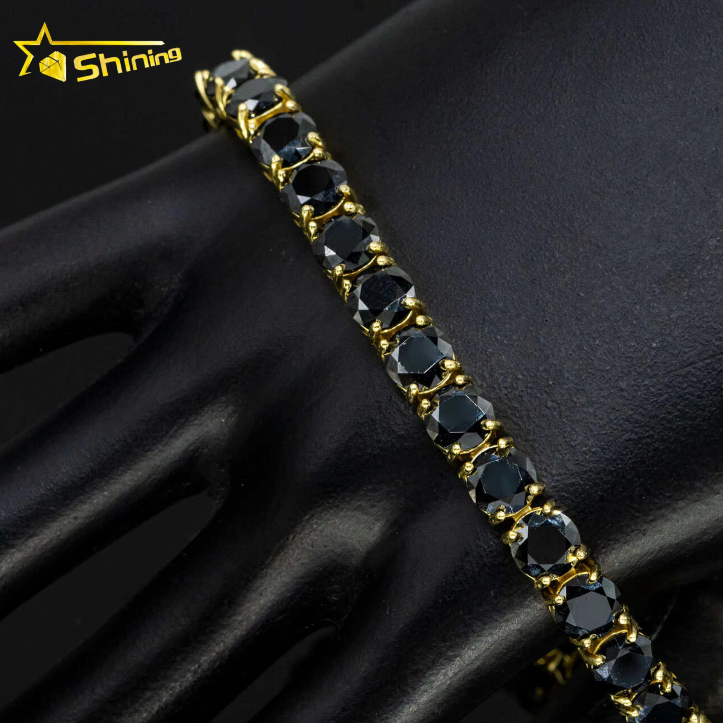 Yellow Gold Plated 3mm 4mm 5mm 6.5mm Black Moissanite Chain Sterg Sier Men Women Tennis Necklace Bracelet