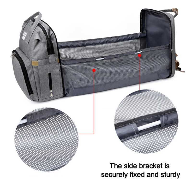 Folding Mommy Diaper Bags Baby Bed Fashion Womens Bag Maternity Nappy Diaper Bags Travel Milk Bottle Backpack Nursing Bags W250307