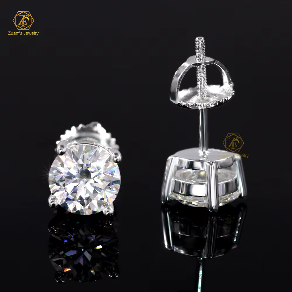 925 Sterling Silver VVS Moissanite Earrings Pass Diamond Tester Stud Back for Men and Women
