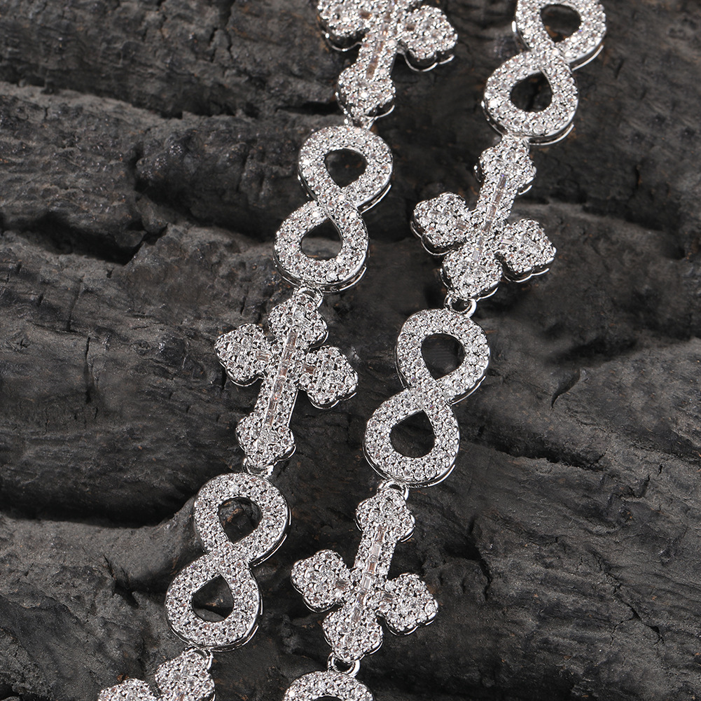 High Quality Hip Hop Cross 8 Infinite Cuban Chain Necklace Bracelet 5A Zircon 10mm Rap Jewelry