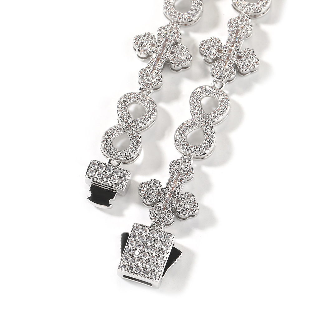 High Quality Hip Hop Cross 8 Infinite Cuban Chain Necklace Bracelet 5A Zircon 10mm Rap Jewelry