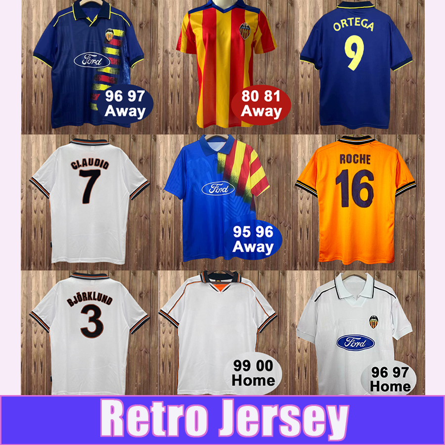 1999 2000 Valencia Mens Retro Soccer Jerseys ROCHE MENDIETA CLAUDIO MAZINHO JAVI NAVARRO ORTEGA 95 96 Home Away Football Shirt Vintage Adult Uniforms