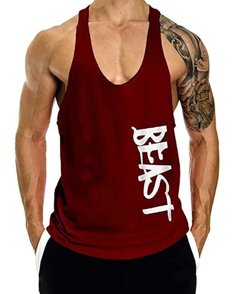 Summer Mens Vest BEAST Simple Print Mens Fitness Vest Y Strap Fitness Casual Sleeveless T Shirt Quick Dry Large Size Mens TopT250318