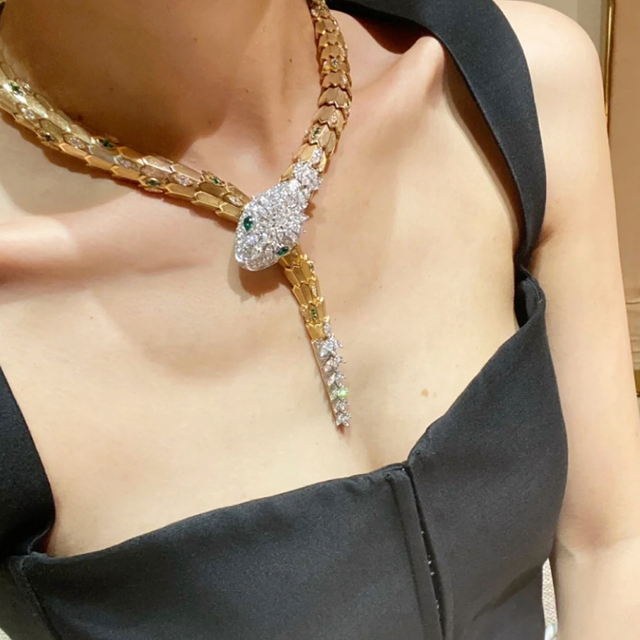 serpentine Necklace Luxury Designer Jewelry Women Snake Necklace Ruby Emerald Steel Gold Jewelry Womens Diamond Snake Daily Outfit Snake Necklace e52