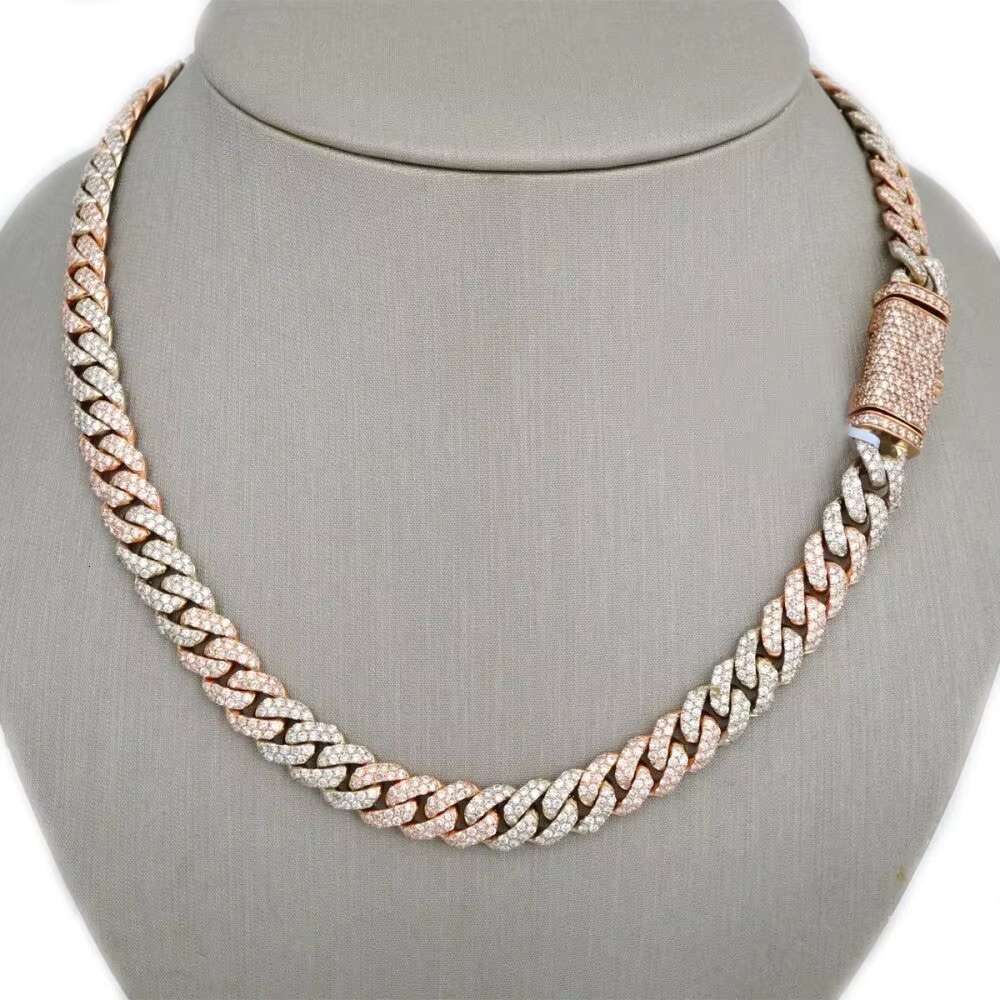 Hip Hop Jewelry 14Mm Real 14K Gold Fork Inlay Vs. Natural Chilled Cuban Chain Necklace And Bracelet