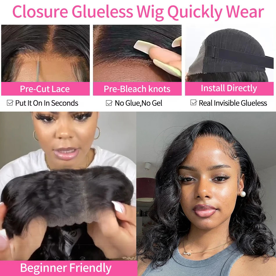 250 Density Body Wave Short Bob 13x4 13x6 Transparent Lace Front Human Hair Wigs 5x5 HD Pre Plucked Lace Frontal Wig For Women 250306