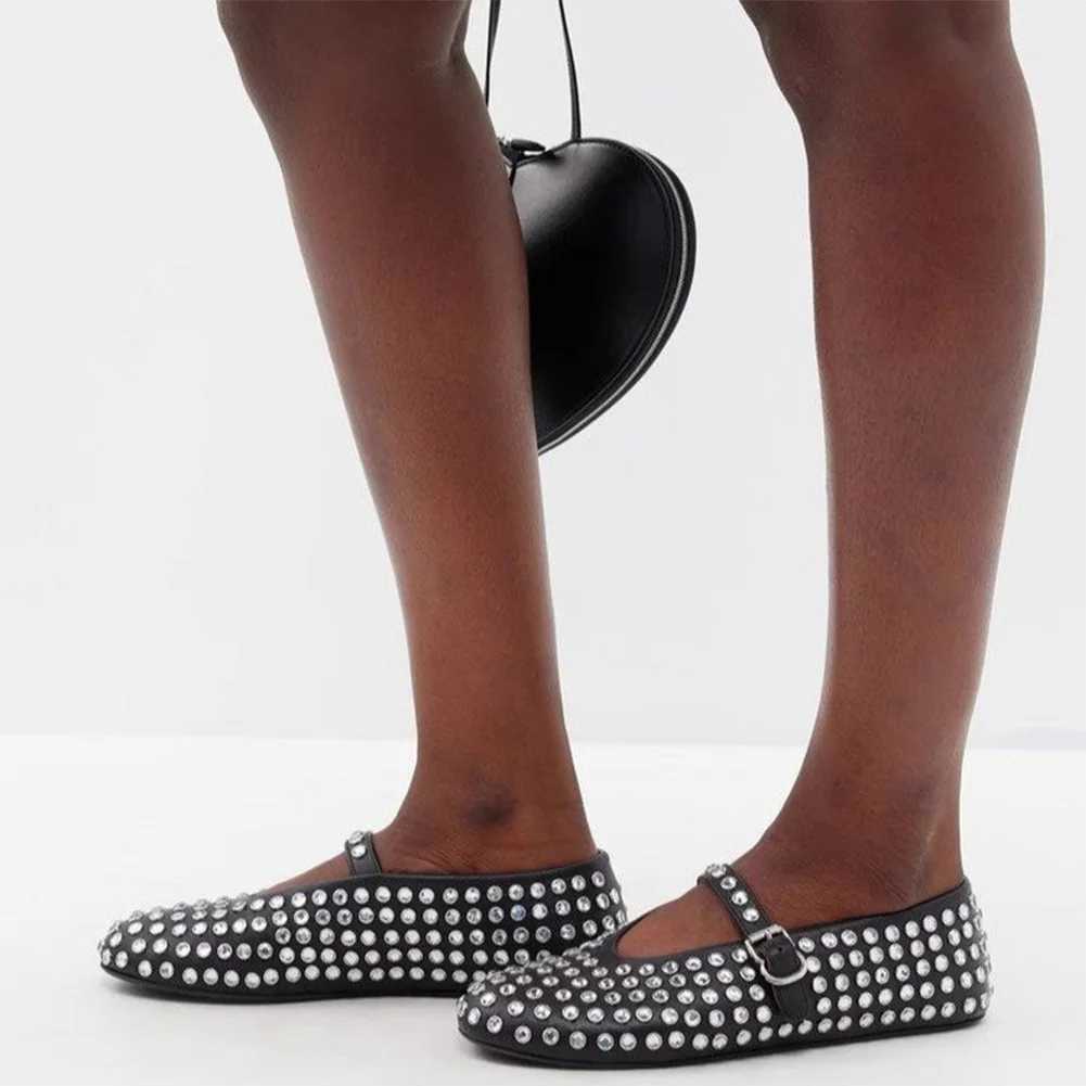 Womens Glitter Shoes with Buckle Strap Rhine Ballet Flats Crystal Ballerina Shoes Cfortable Fem Casual Shoes Y250307