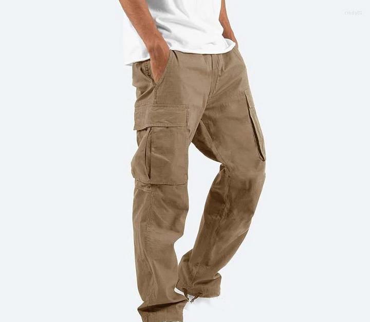 Men's Pants Outdoor Mens Cargo Black Cotton Pure Color Overalls Streetear Men Straight Trouser Pocket Sweatpants 5XL