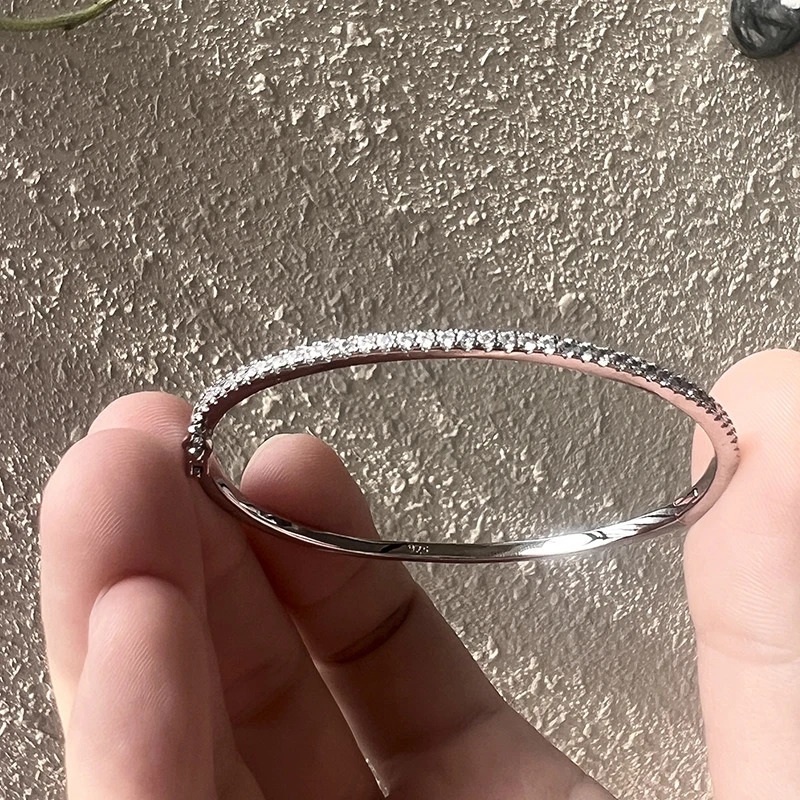 Pure 925 Sterling Silver Jewelry For Women Rose Gold Bangle Diamond Bangle Wedding Jewelry Around Rivet Bangle Jewelry 250303