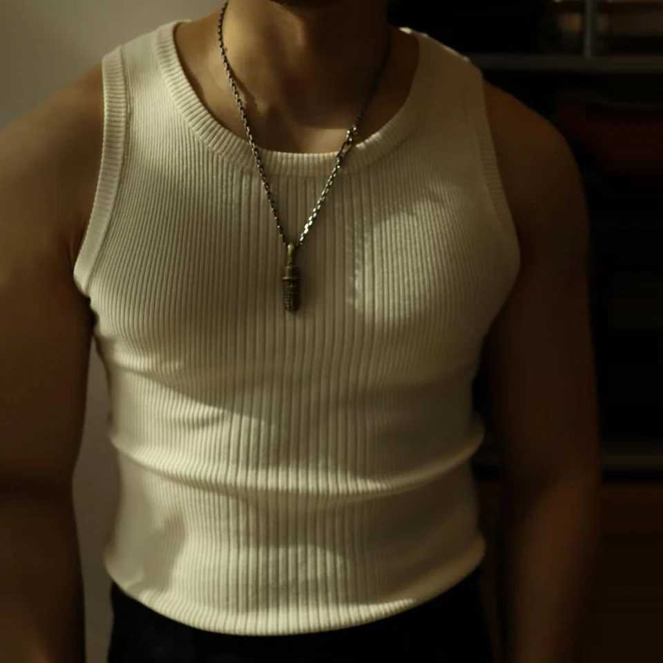Mens Summer Ribbed Knit I-Shaped Vest Sports Bottoming Slim Tank Top Streetwear Fitness Gym Clothes Quick-drying Singlet ElasticT250318