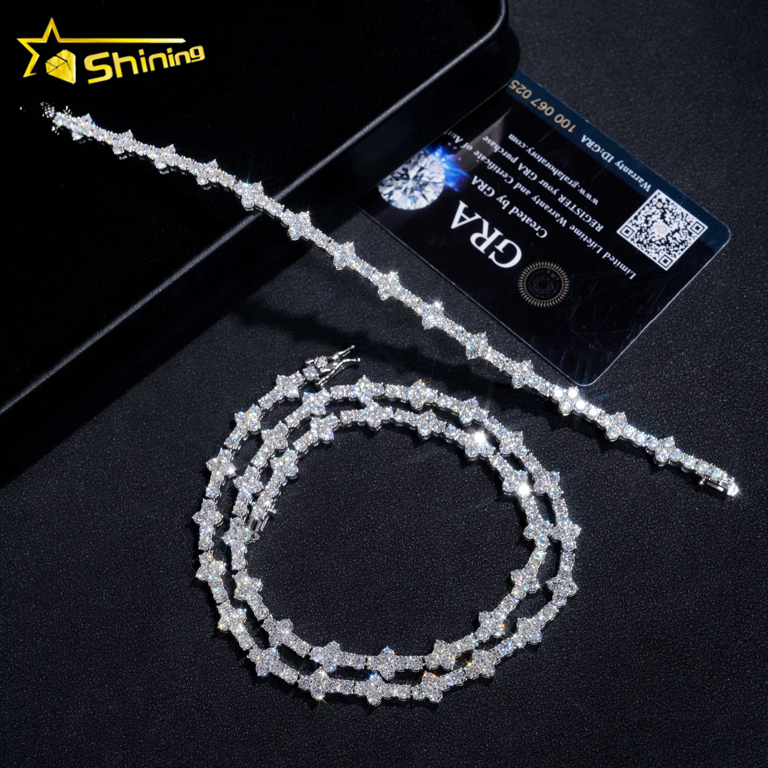 New Arrivals Tiny Cross Chian 925 Sterling Silver Bracelet Pass Diamond Tester GRA Certified VVS Moissanite Tennis Necklace