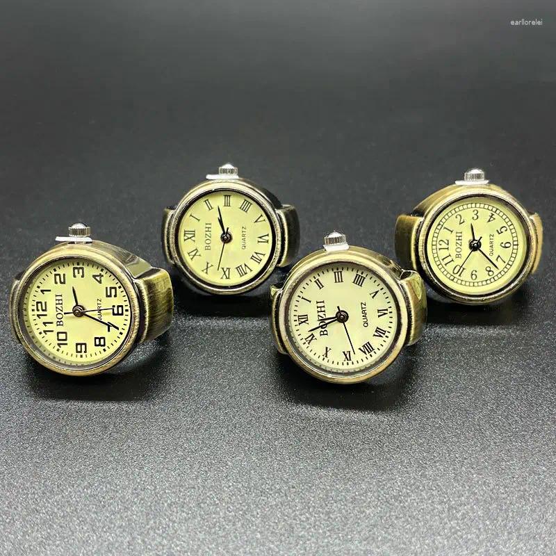 Cluster Rings RetroGem Vintage Copper Color Roman Dial Watch Fashion Finger Accessories Alloy Shell Quartz Men&Women Jewelry Gift