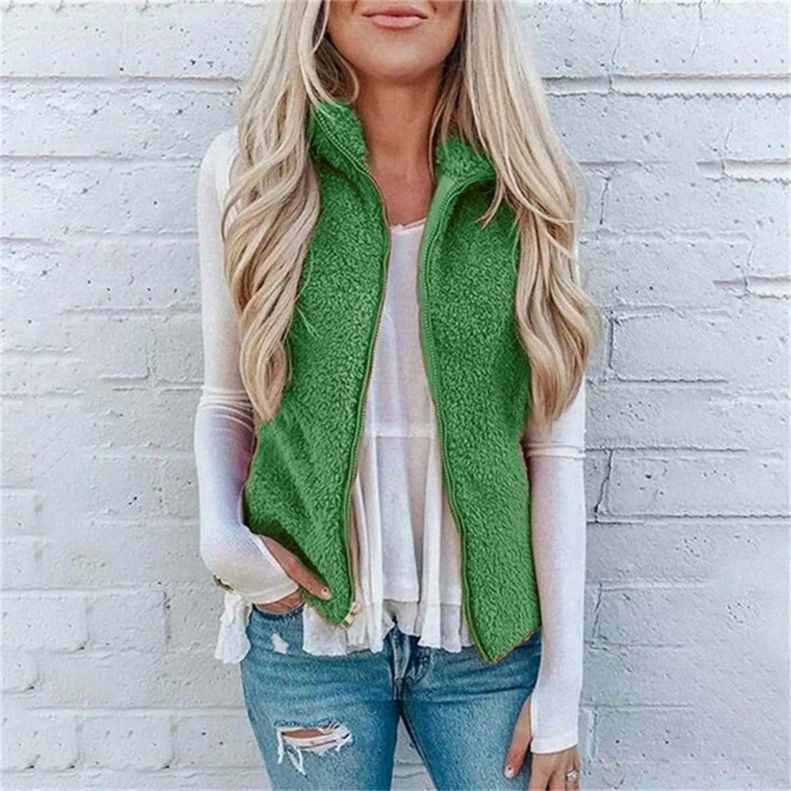 Autumn Winter Plush Vest Coats for Women Fashion Sleeveless Warm Lapel Cardigan Outwear Teddy Loose Jacket Chaquetas 250227Z