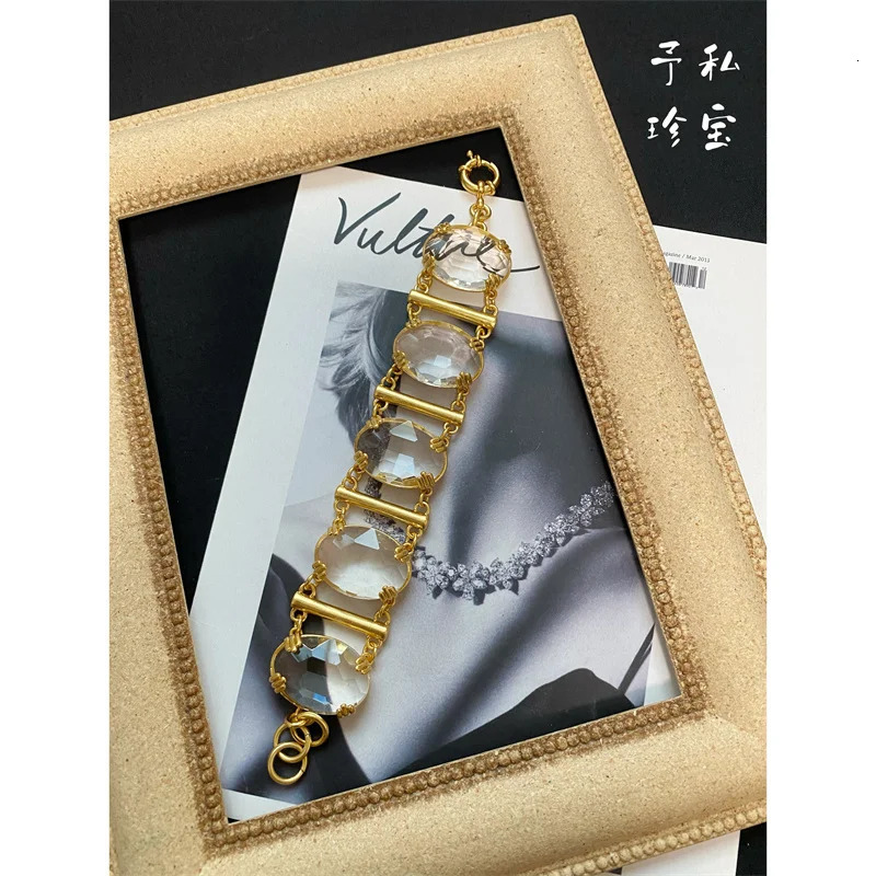 Brass Chunky Clear Beads Bracelet Women Men Lover Jewelry er T Show Runway Gown INS Japan Korean 250303