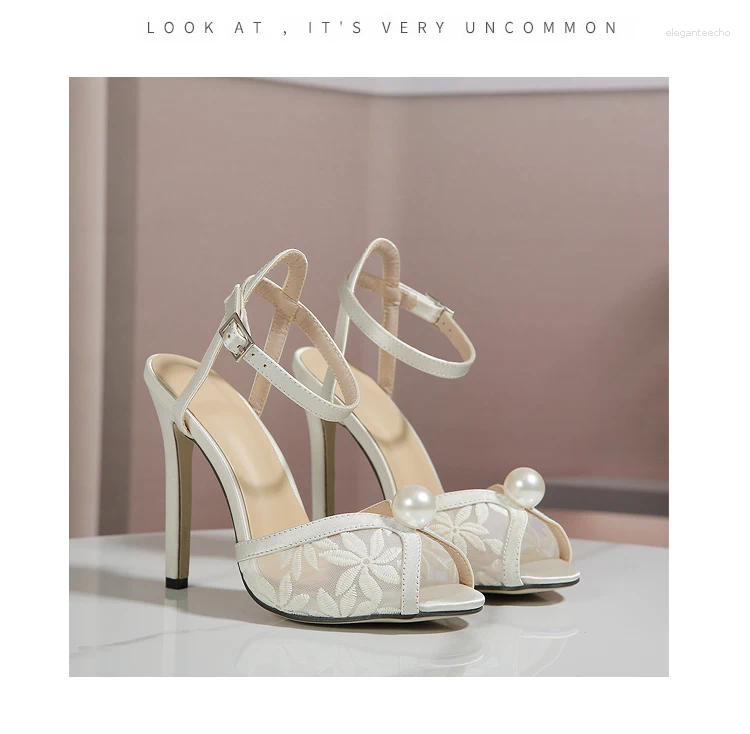 2025 S Fashion Designer Sandals Lace Big Pearl Women S Fish Mouth Stiletto High Heel Wedding Shoes Banquet