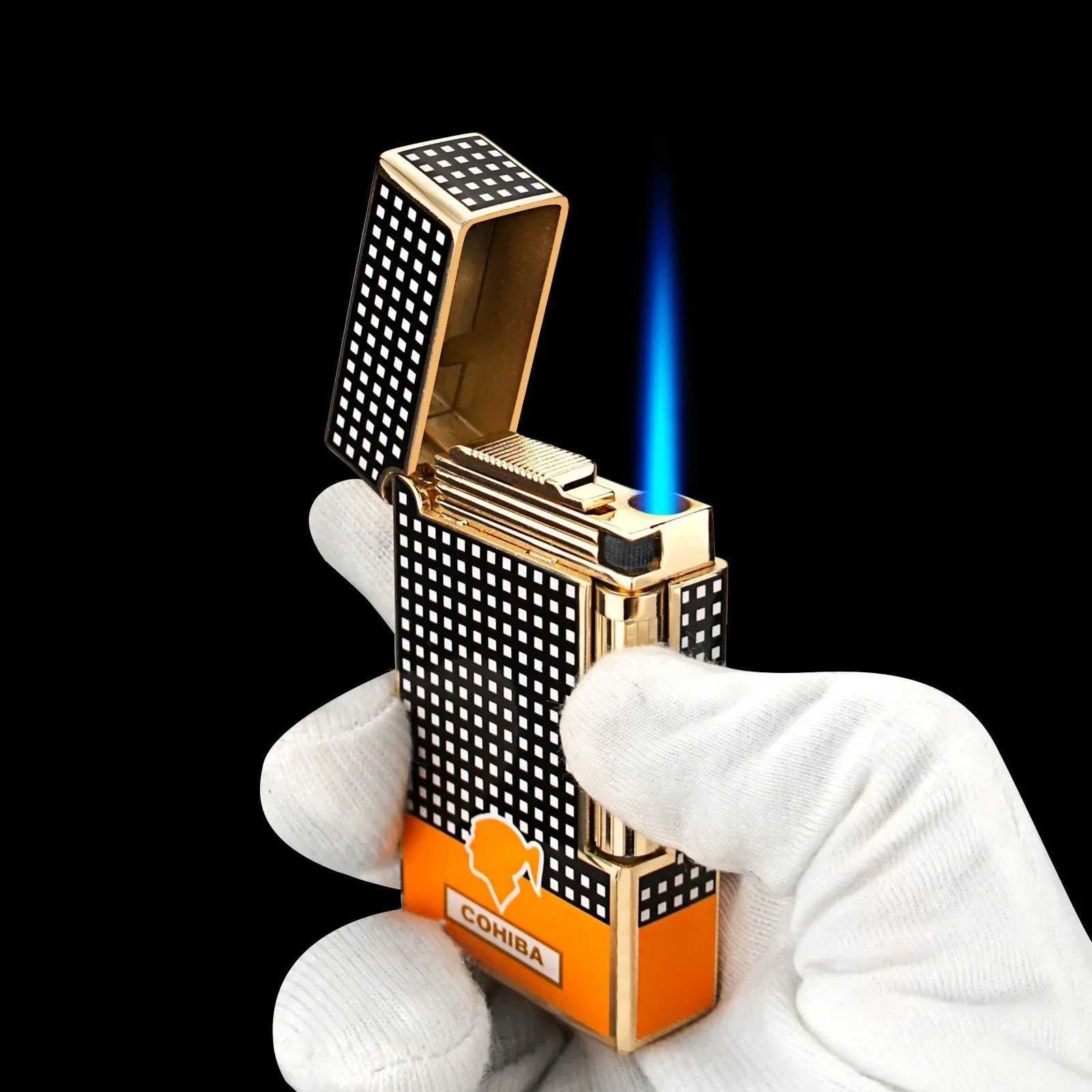 Metal Cigar Lighter Windproof Grinding Wheel Firestone Torch Jet Flame Inflatable Butane Gas Lighter Cigar Accessories Gift BoxC250307