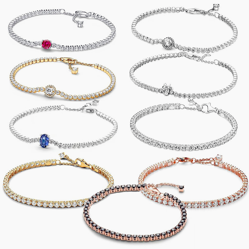 New Silver Chain Shining Heart Tennis Shining Red Gemstone Bracelet