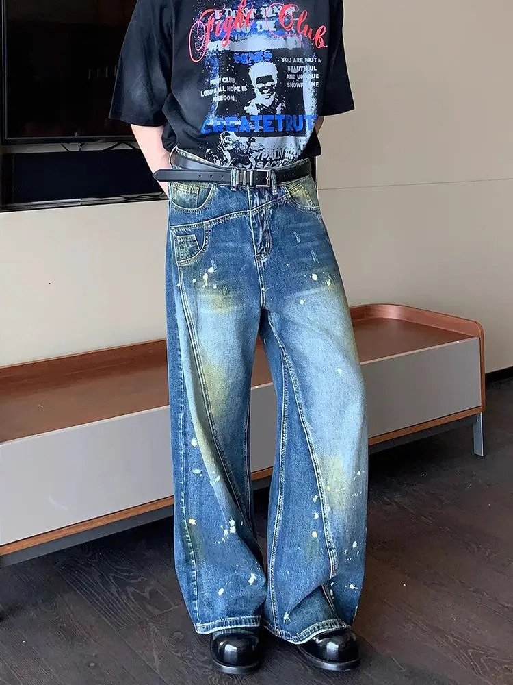 American mens fashionable personalized patchwork jeans for spring summer autumn and winter suitable for couples with loose retro casual pants y2k 2503