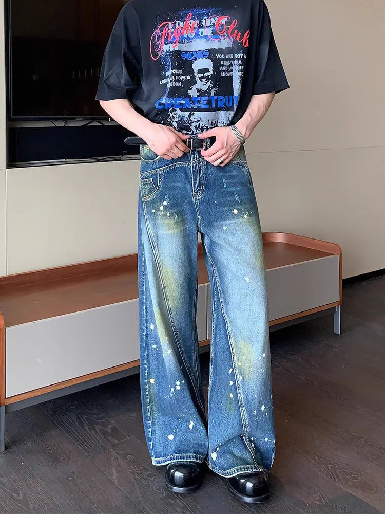 American mens fashionable personalized patchwork jeans for spring summer autumn and winter suitable for couples with loose retro casual pants y2k 2503