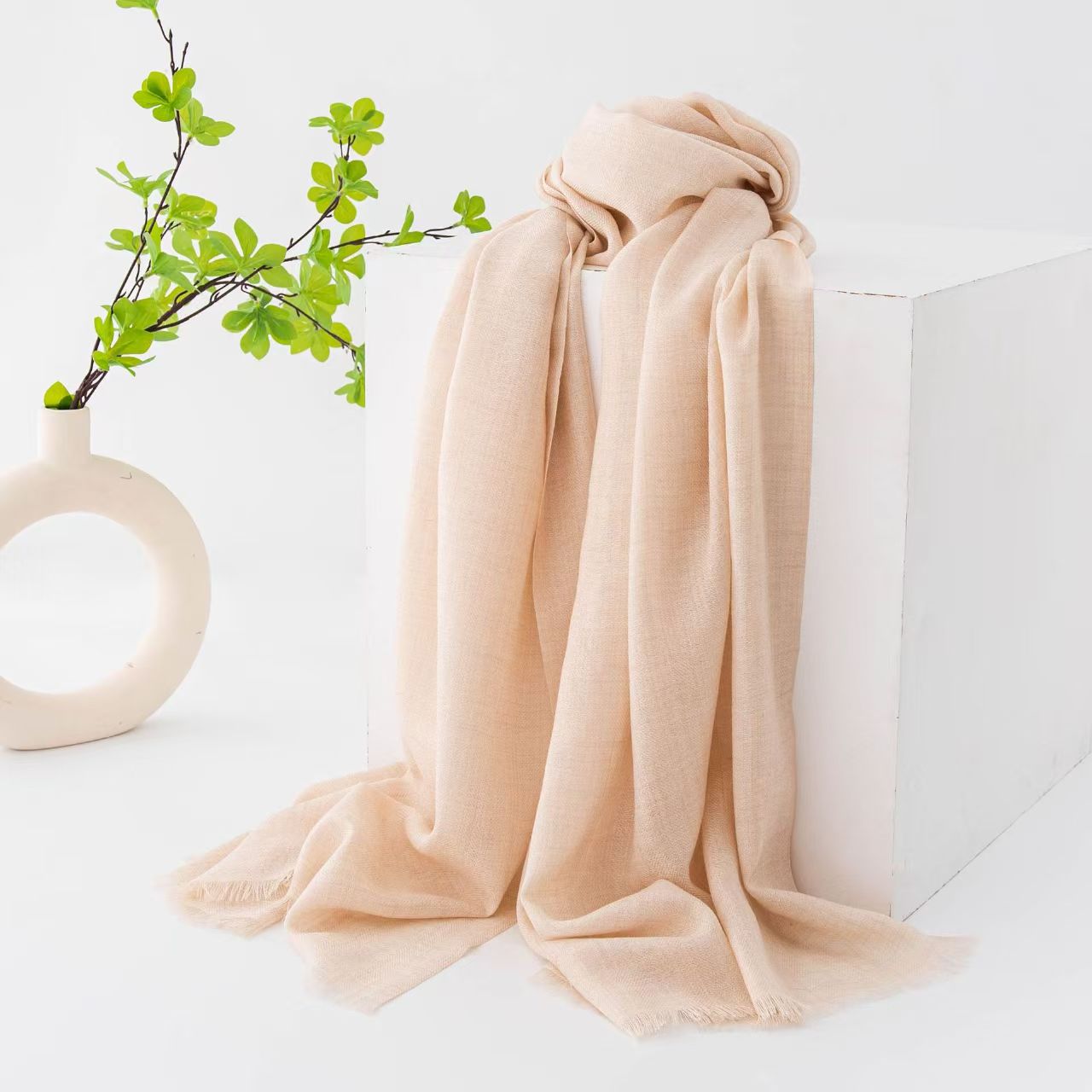 K064 Dopamine solid color wool scarf women's soft four seasons new cashmere scarf warm neck scarf dual-purpose tassel shawl
