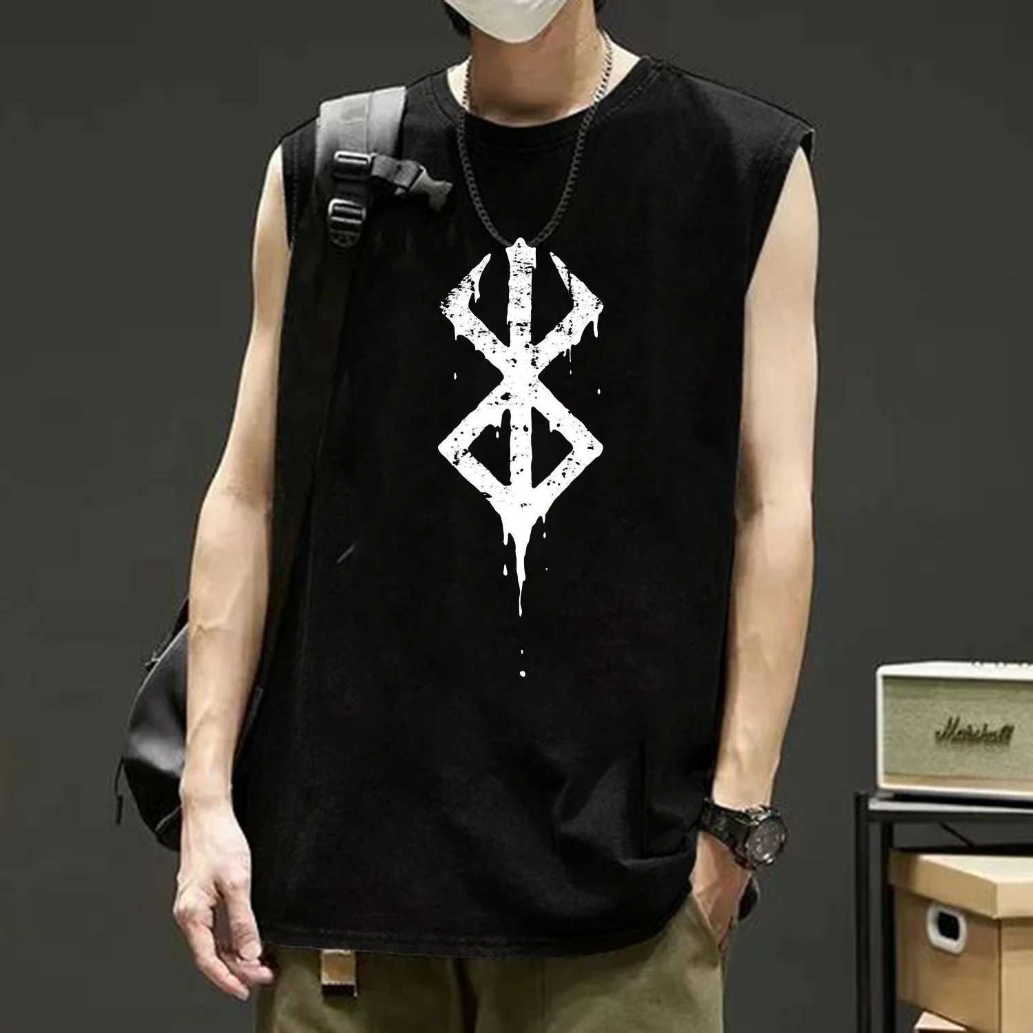 Anime Berserk Guts Acid Men Sleeveless Tshirt Retro Vintage Washed Graphic Tees Harajuku Cotton Casual Tank Tops UnisexT250318