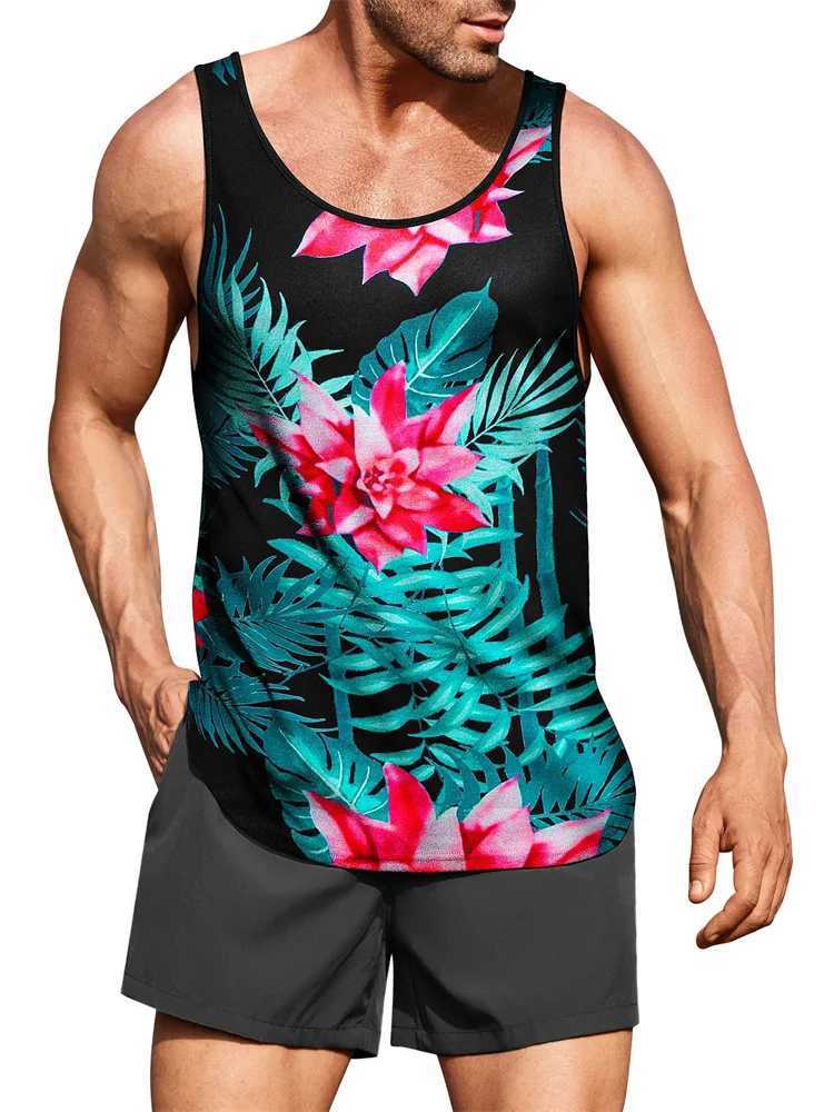 New Summer Mens Sleeveless T-Shirt Mens Outdoor Hawaii Classic Travel Wear Plus-Size Round Neck Palm Leaf 3D Printed VestT250318